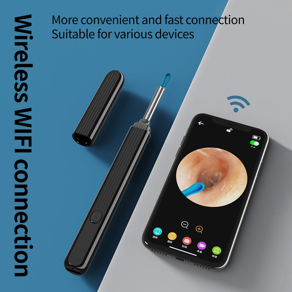 RALYUNI Ear Wax Removal Tool with Camera -Earwax Remover with 8 Pcs Ear Set - Earwax Removal Kit with Light - Ear Cleaner for iOS &Android Black(No delivery on weekends)