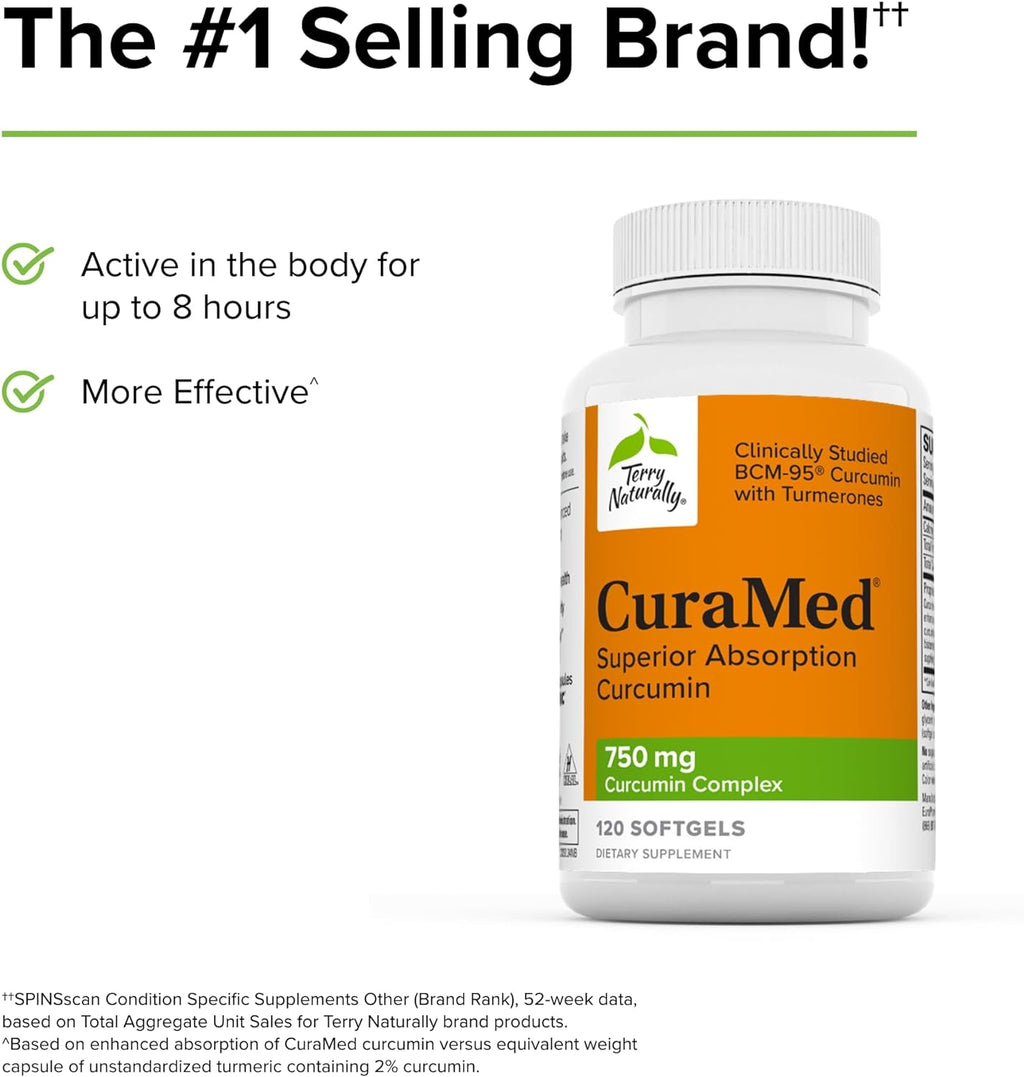 Terry Naturally CuraMed 750 mg Curcumin Complex - 120 Softgels | Superior Absorption with BCM-95
