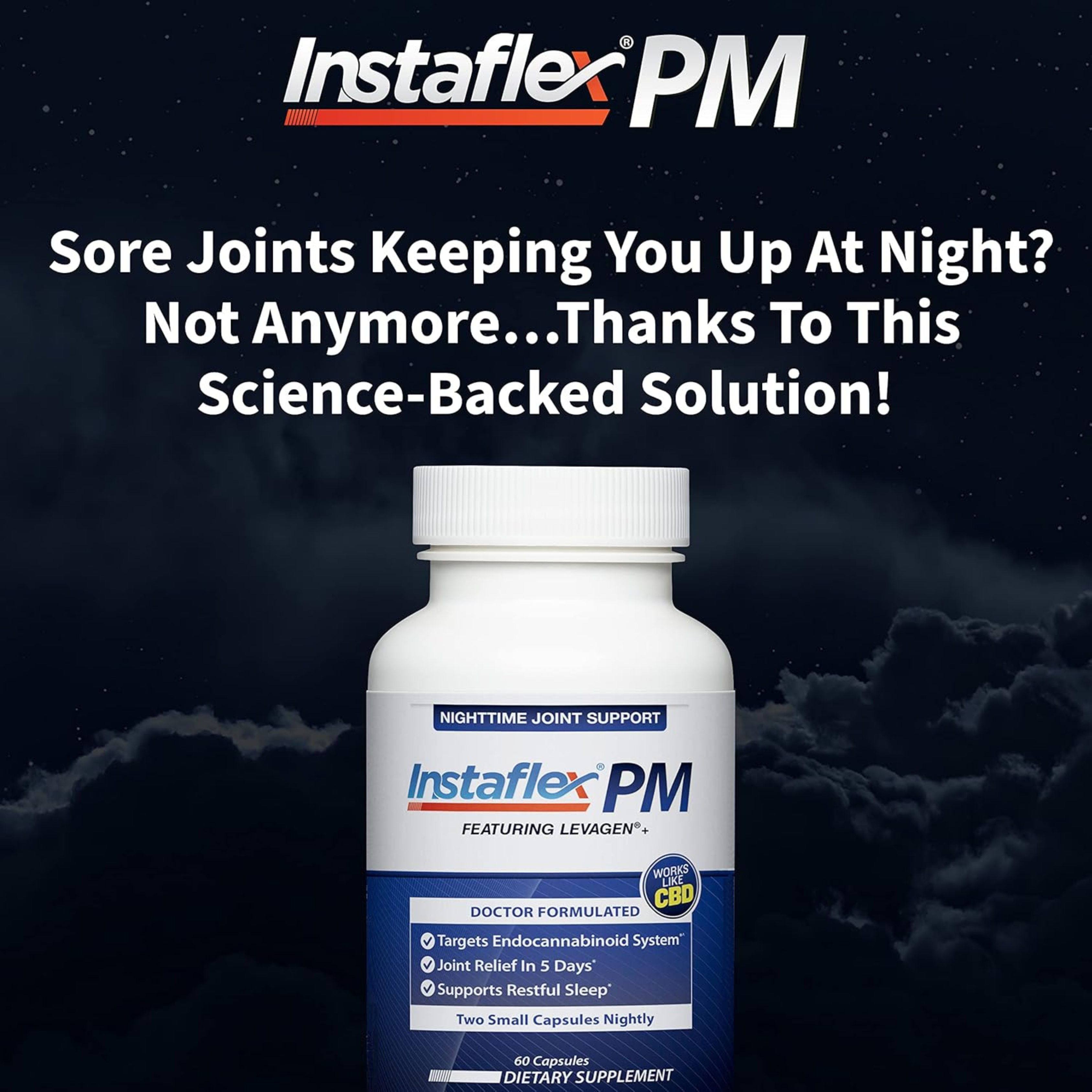 Instaflex PM Nighttime Joint Support with Levagen, Tamaflex, GABA & Ashwagandha – Mobility & Sleep Aid – 60 Vegan Capsules
