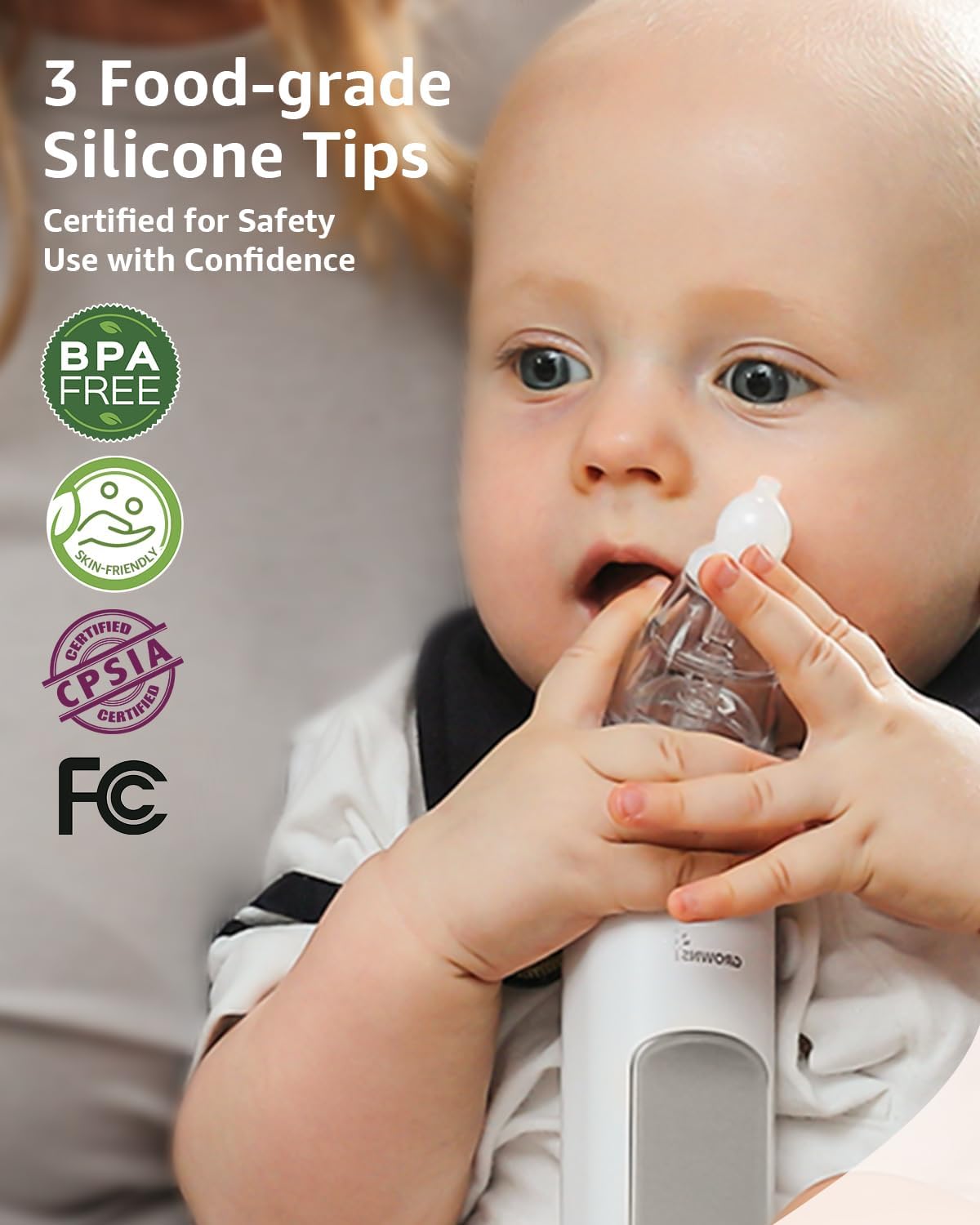 GROWNSY Baby Nasal Aspirator – Electric Nose Sucker with Adjustable Suction, Music & Light, 3 Silicone Tips, USB-C Rechargeable for Newborn Essentials