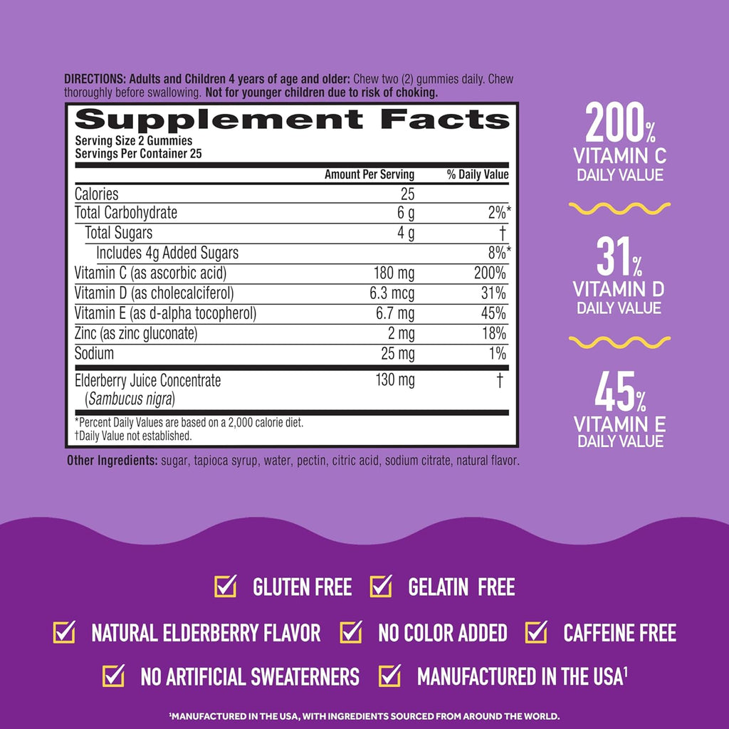 Airborne Elderberry + Zinc & Vitamin C Gummies – Daily Immune Support for Adults & Kids