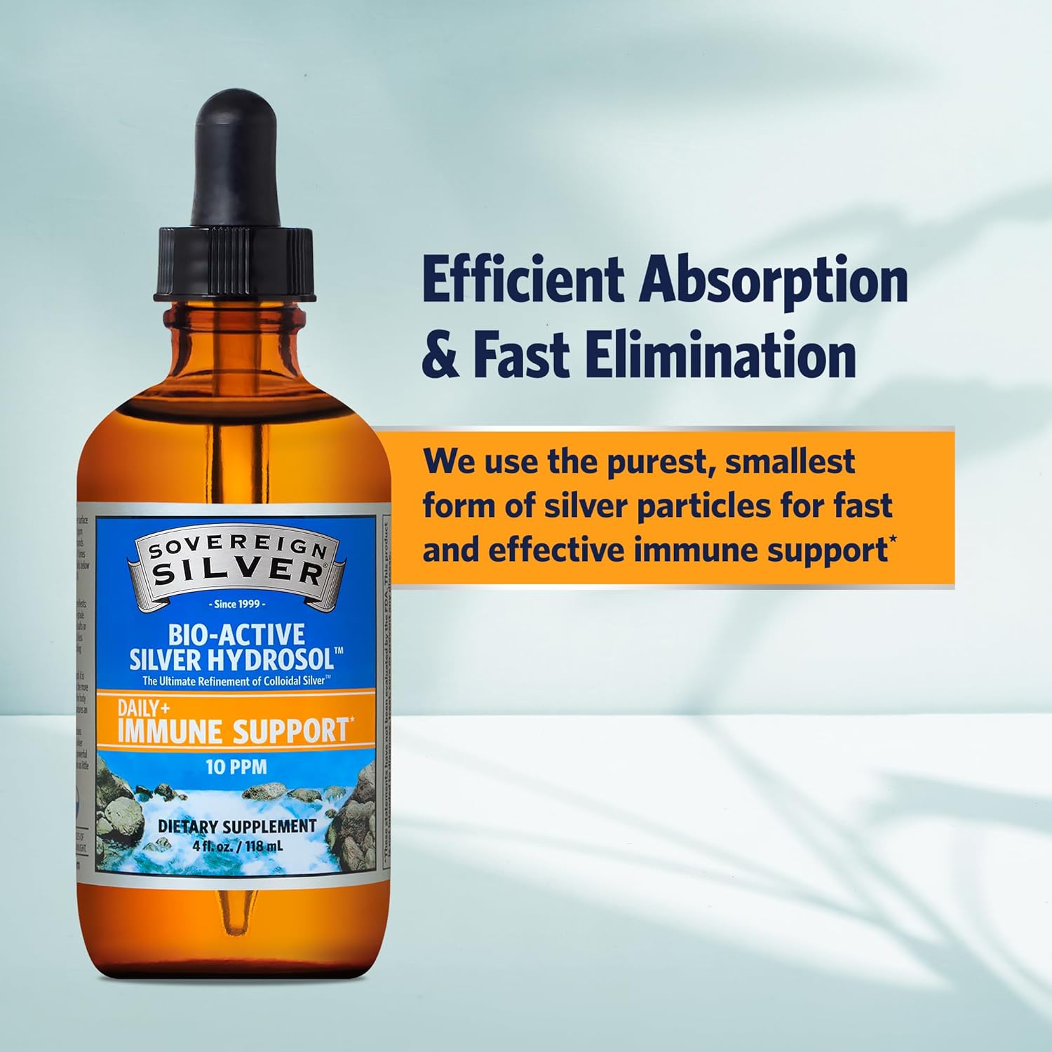 Sovereign Silver Bio-Active Silver Hydrosol – 10PPM, 4oz Dropper Premium Colloidal Silver Supplement for Immune Support