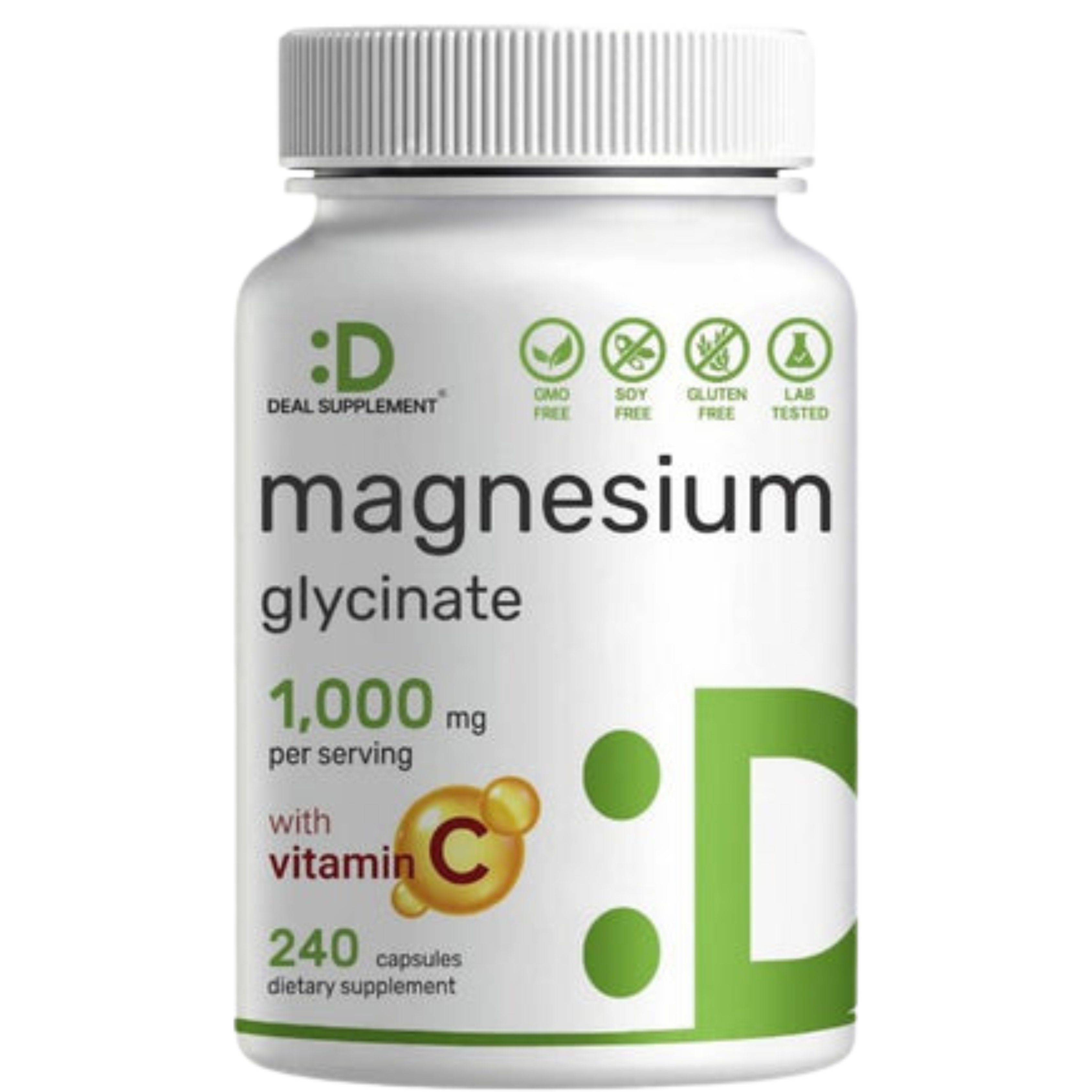 Magnesium Glycinate 500mg Plus Vitamin C – Essential Mineral Supplement (240 Capsules)