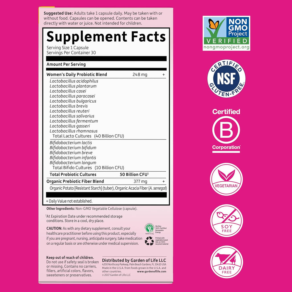 Garden of Life Women’s Probiotic – 50 Billion CFU | Gut, Vaginal & Immune Support | 16 Strains &amp; Prebiotics