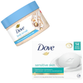 Dove Skincare Duo: Macadamia & Rice Milk Body Scrub and Sensitive Skin Beauty Bar Gentle Care for Radiant Skin
