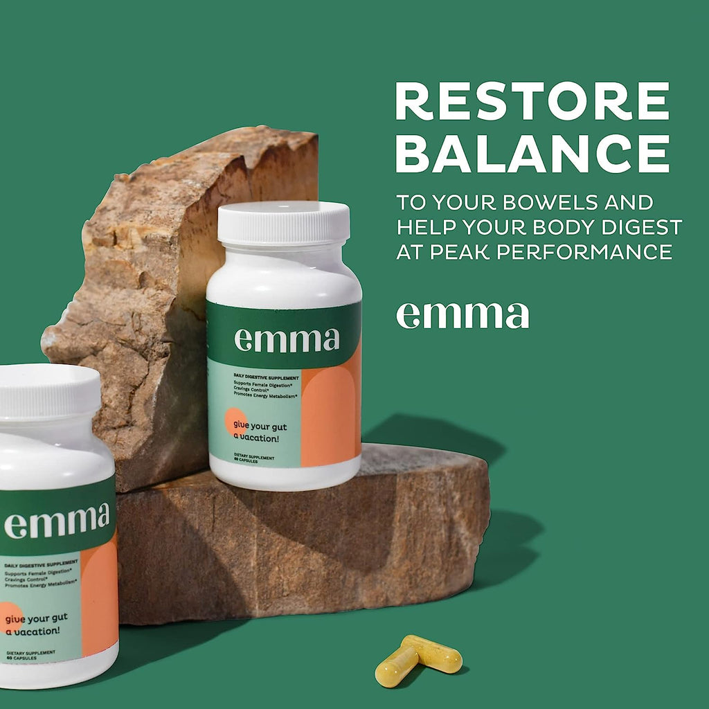 Emma Gut Health Supplement | Doctor-Endorsed Digestive Support | Relieves Bloating & Gas | Leaky Gut Repair & Colon Cleanse | 60 Vegan Capsules