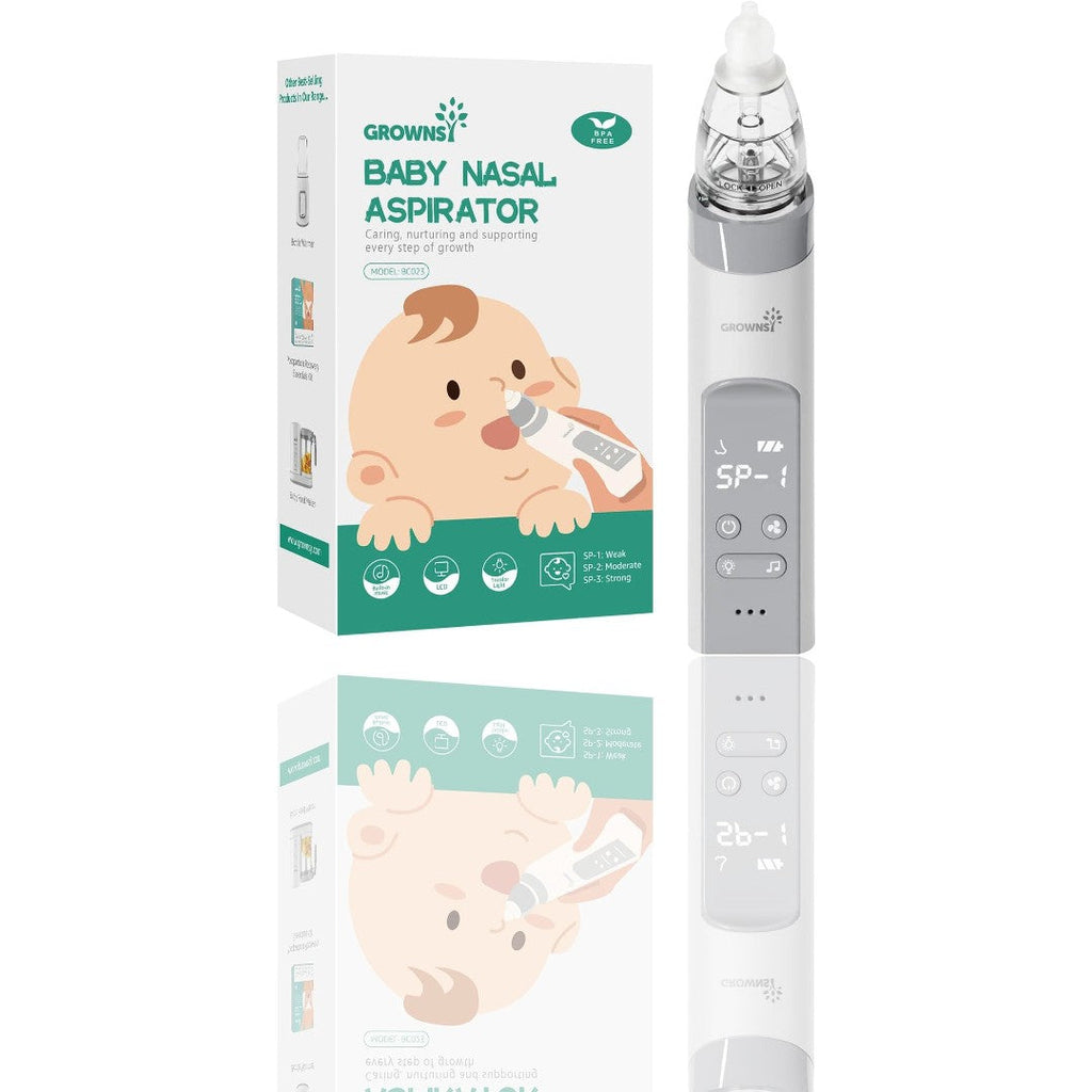 GROWNSY Nasal Aspirator for Baby – Pro Baby Nose Sucker with 3 Soft Silicone Tips, Adjustable Suction, Built-In Music & Light Soothing, USB-C Rechargeable