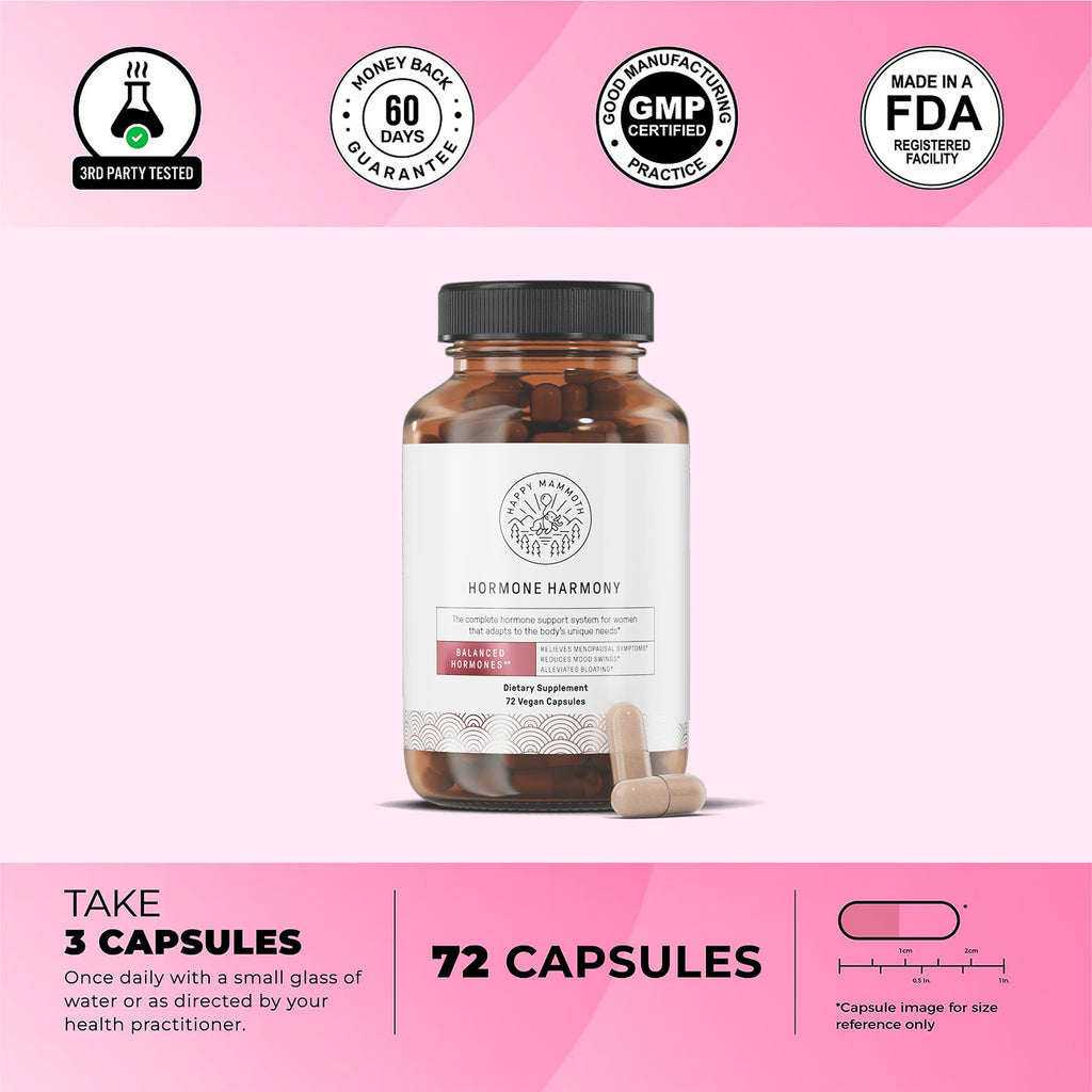 Happy Mammoth Hormone Harmony – 72 Capsules | Natural Hormone Balance for Women