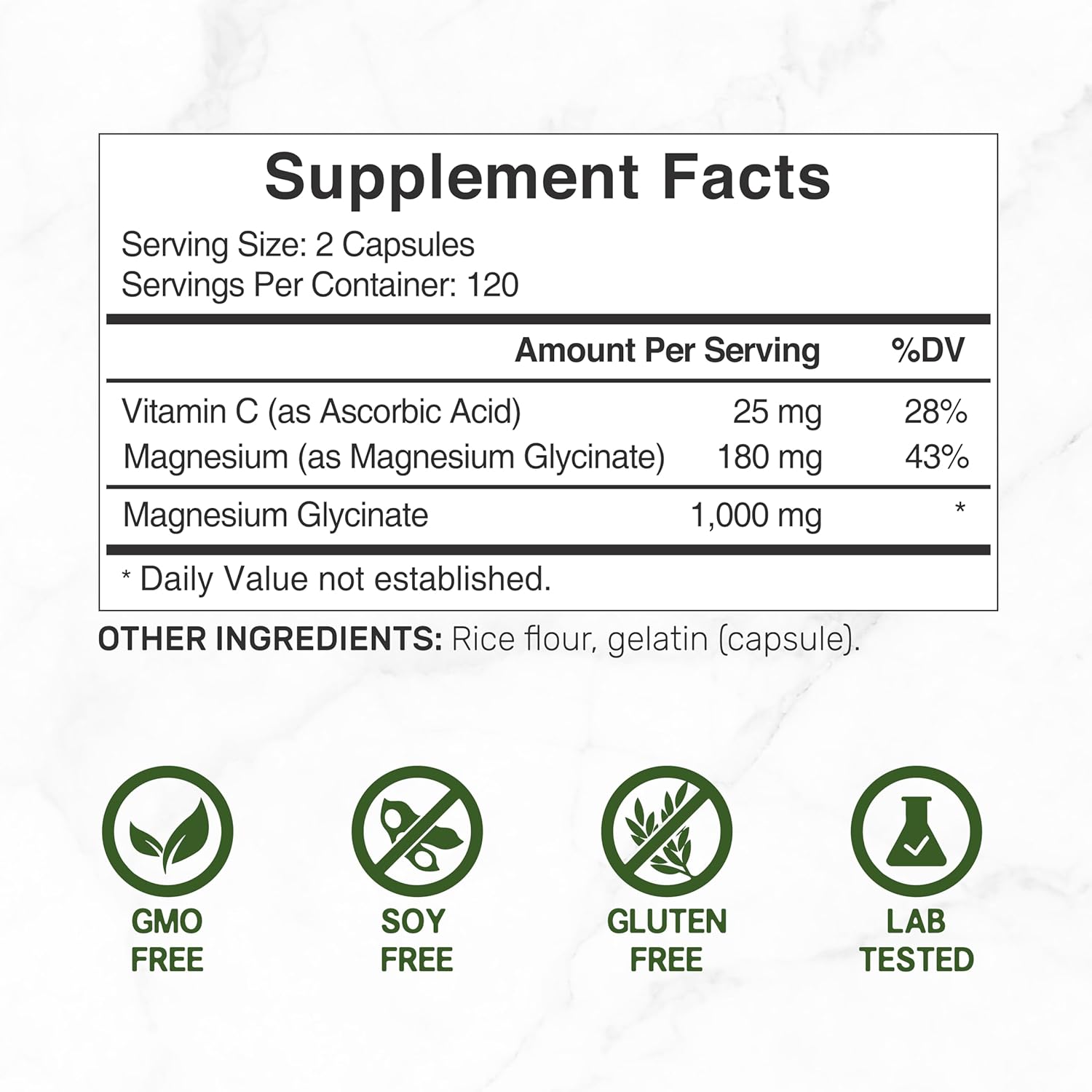 Magnesium Glycinate 500mg Plus Vitamin C – Essential Mineral Supplement (240 Capsules)