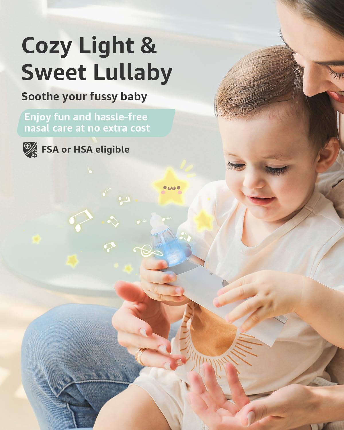 GROWNSY Baby Nasal Aspirator – Electric Nose Sucker with Adjustable Suction, Music & Light, 3 Silicone Tips, USB-C Rechargeable for Newborn Essentials