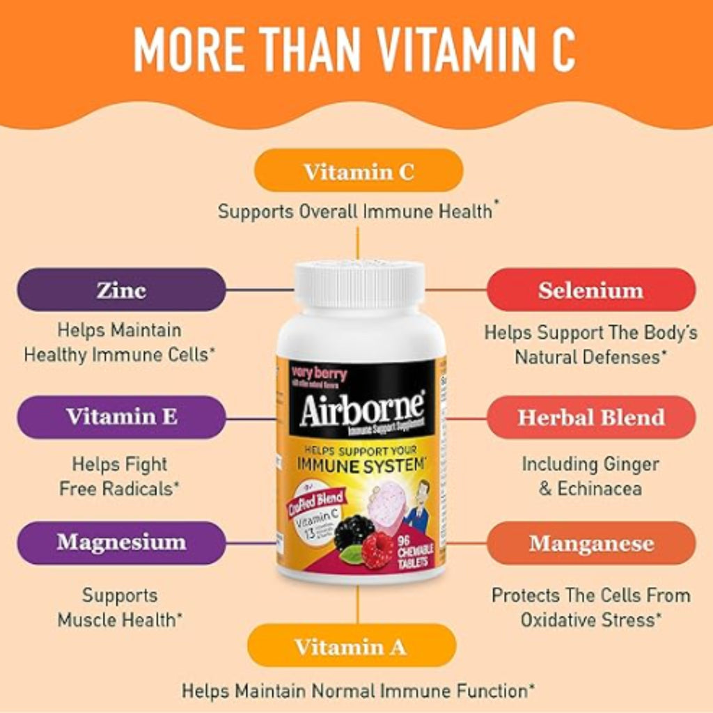Airborne Chewable Tablets With Vitamin C - Berry - 32 Tablets