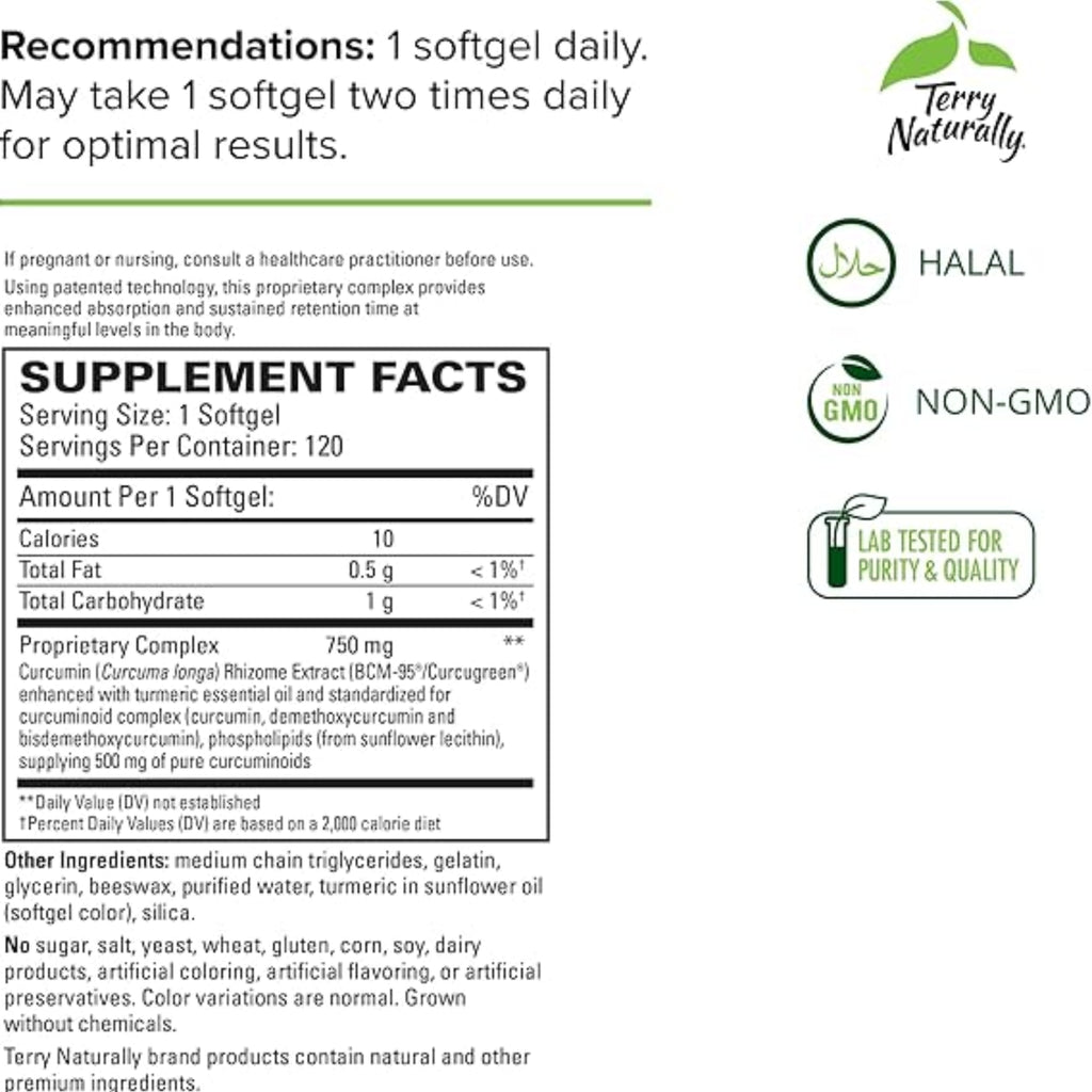 Terry Naturally CuraMed 750 mg Curcumin Complex – 120 Softgels, Superior Absorption & Potent Inflammation Support