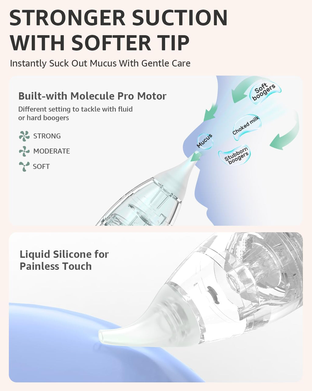 GROWNSY Baby Nasal Aspirator – Electric Nose Sucker with Adjustable Suction, Music & Light, 3 Silicone Tips, USB-C Rechargeable for Newborn Essentials