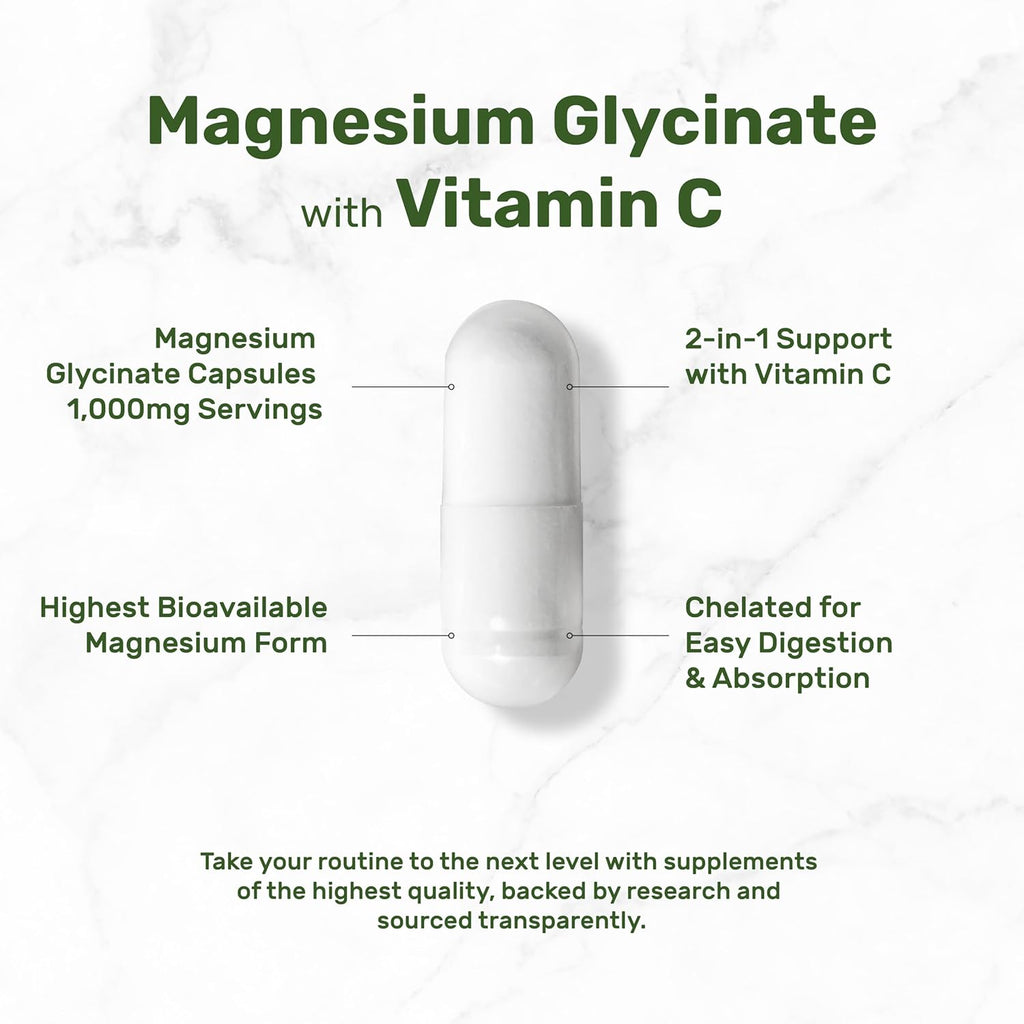 Magnesium Glycinate 500mg Plus Vitamin C – Essential Mineral Supplement (240 Capsules)