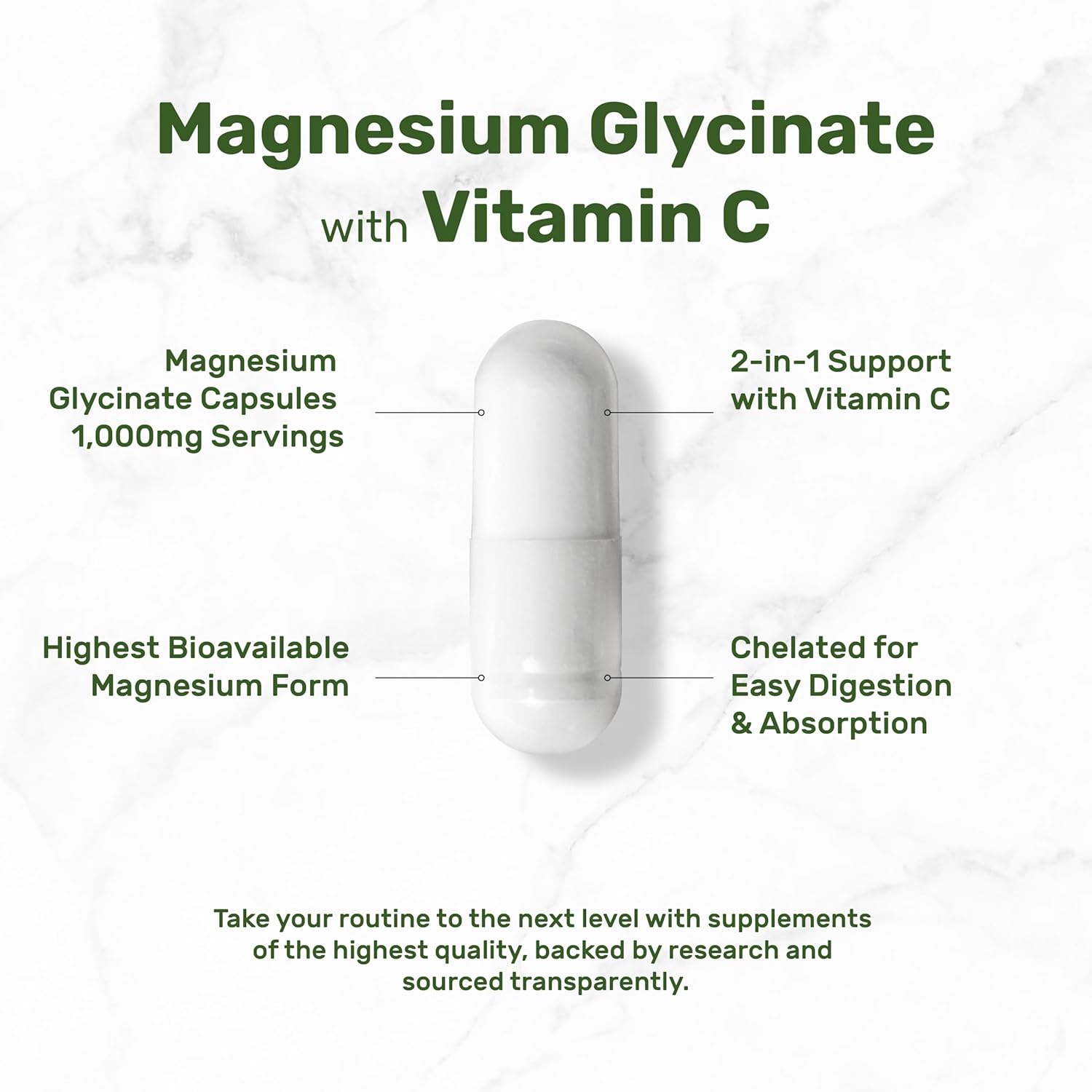 Magnesium Glycinate 500mg Plus Vitamin C – Essential Mineral Supplement (240 Capsules)