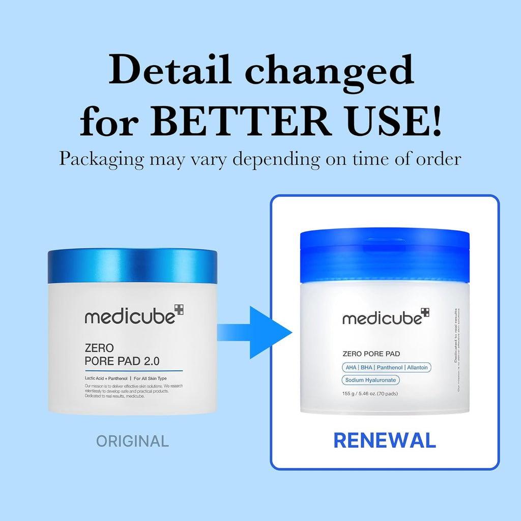 Medicube Zero Pore Pads 2.0 | Dual-Textured Toner Pads with AHA & BHA | Exfoliates, Refines Pores, and Controls Sebum | Korean Skin Care (70 Pads)