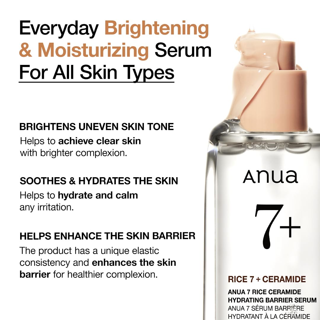 🌾 ANUA Rice Ceramide 7 Hydrating Barrier Serum | Brightening & Hydration | Korean Skincare | 50ml / 1.69 fl.oz